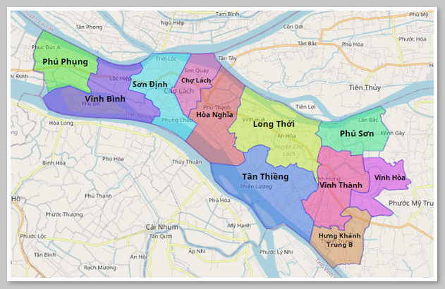 Bản đồ các xã trong huyện Chợ Lách